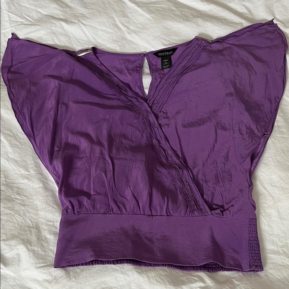 WHBM White House black market 100% silk purple blouse lavender v-neck flowy